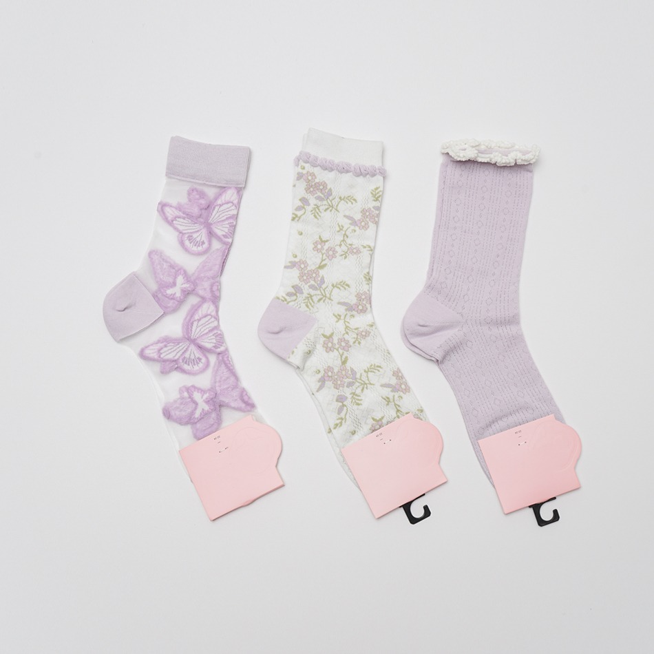 3種紫色蝴蝶花襪子套裝