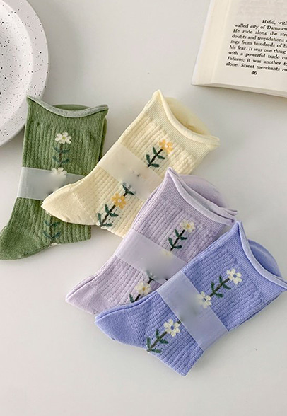 [SUGA] 花 繡花 羊毛 襪子(6個1包裝)