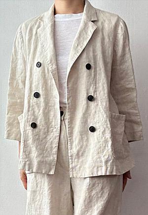 [Lituania 亞麻材質] 雙排扣設計 大口袋細節 夾克