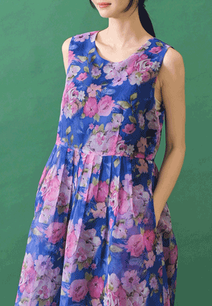 閃耀的花束花苧麻連衣裙