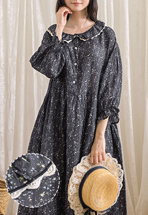 [訂購製造] BONY 荷葉領子 花紋 連衣裙