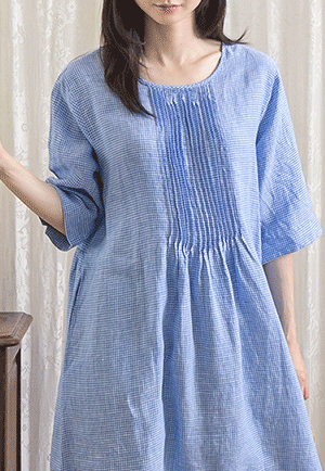 [訂購製造] GOBANG 密捏褶 麻 連衣裙